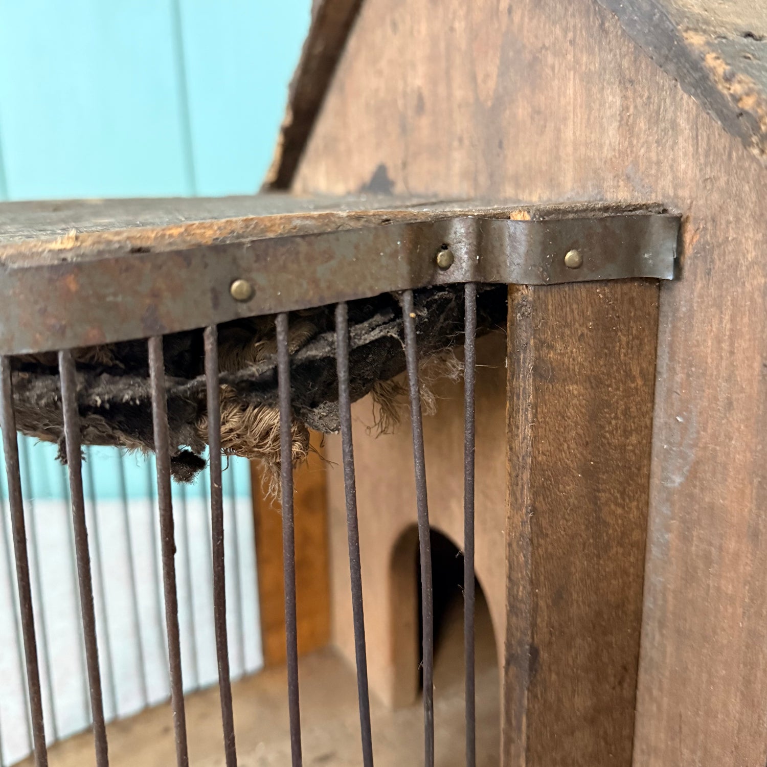 Antique Country House Squirrel Cage with Original Wire Run &amp; Nest Box