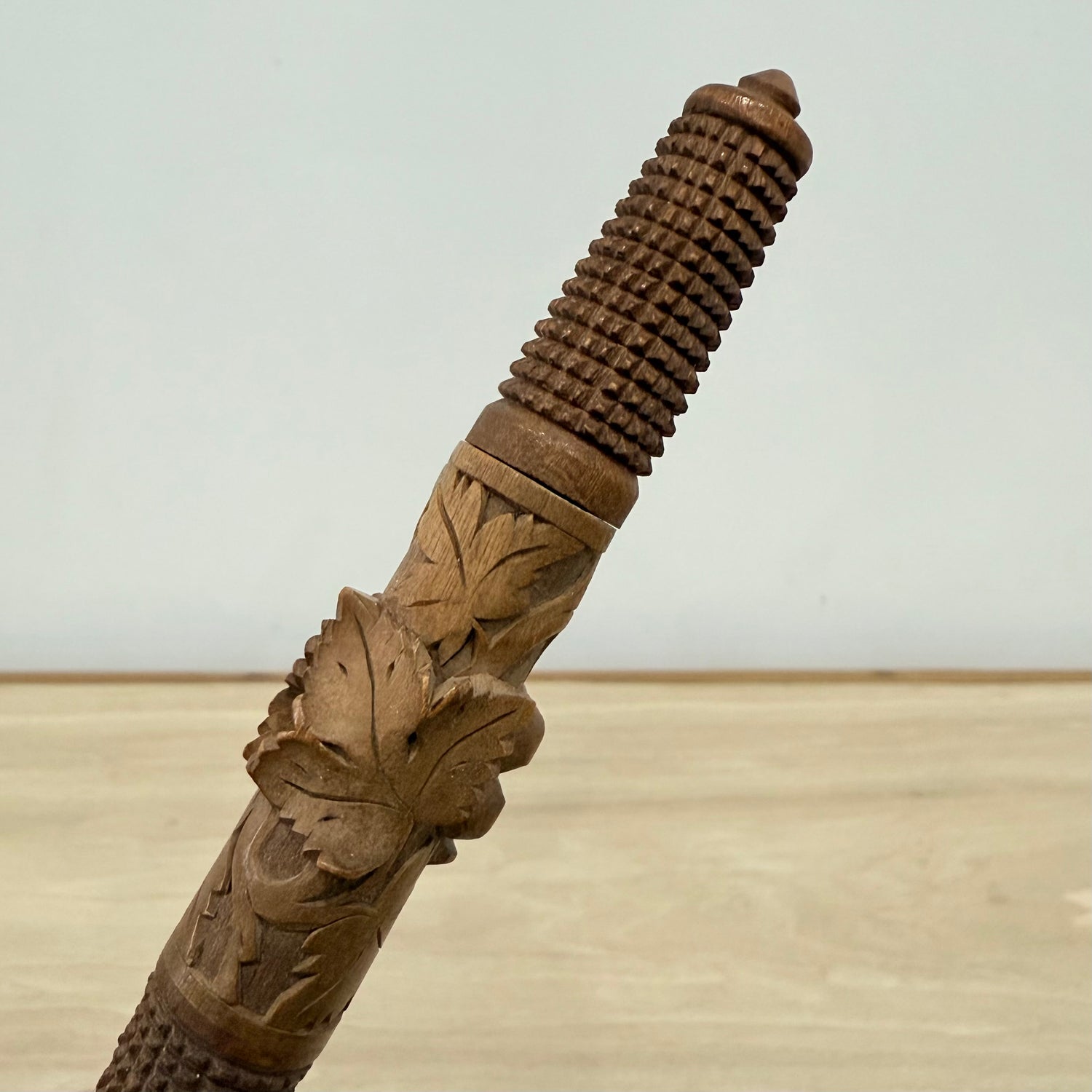 Antique Carved Wooden Needle Holder Sewing Case Screw Apart 13cm