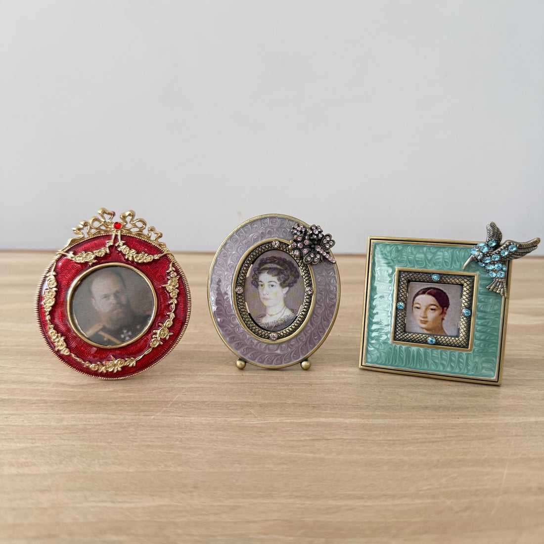 Three Floral Crystal Photo Frames 1x1 Decorative Vintage Style