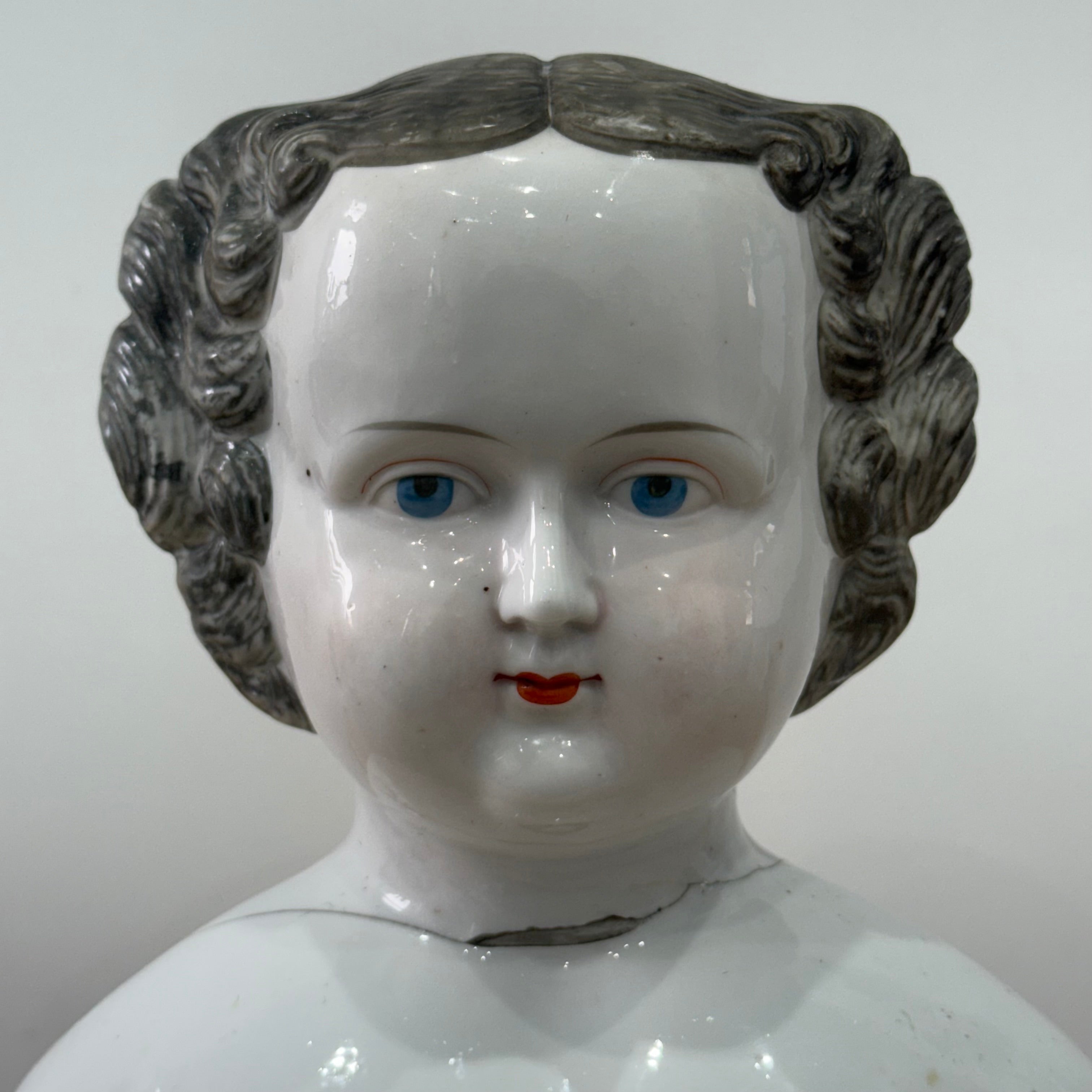 Large Antique Porcelain Doll Shoulder Head Bust 19th Century