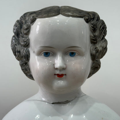 Large Antique Porcelain Doll Shoulder Head Bust 19th Century