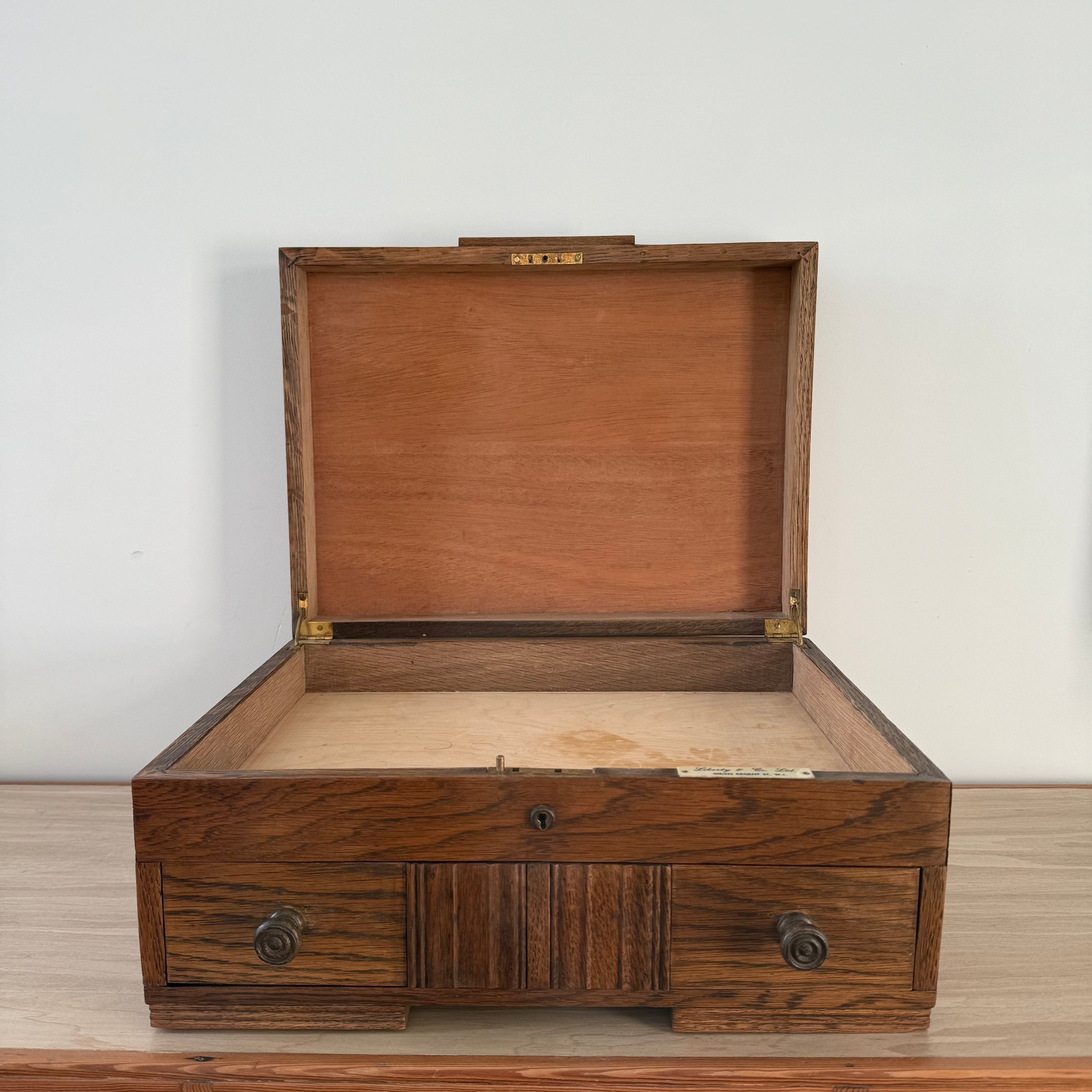Liberty &amp; Co Oak Sewing Box with Drawers Arts &amp; Crafts Antique