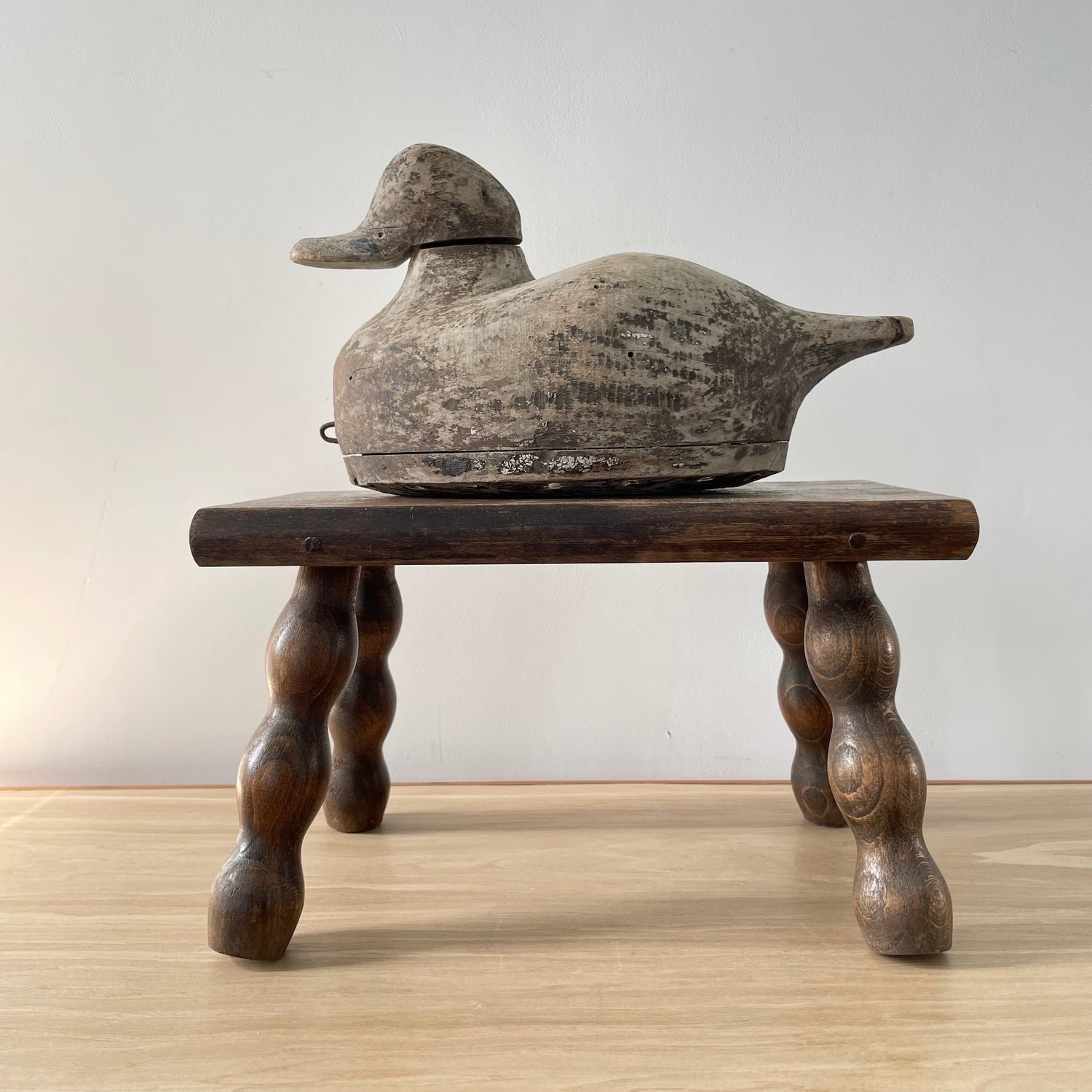 Antique Wooden Duck Decoy – Hand-Carved Folk Art Hunting Decoy with Original Patina