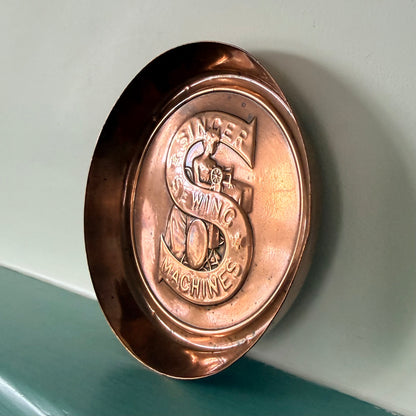 Vintage Singer Sewing Machines Embossed Copper Advertising Pin Dish