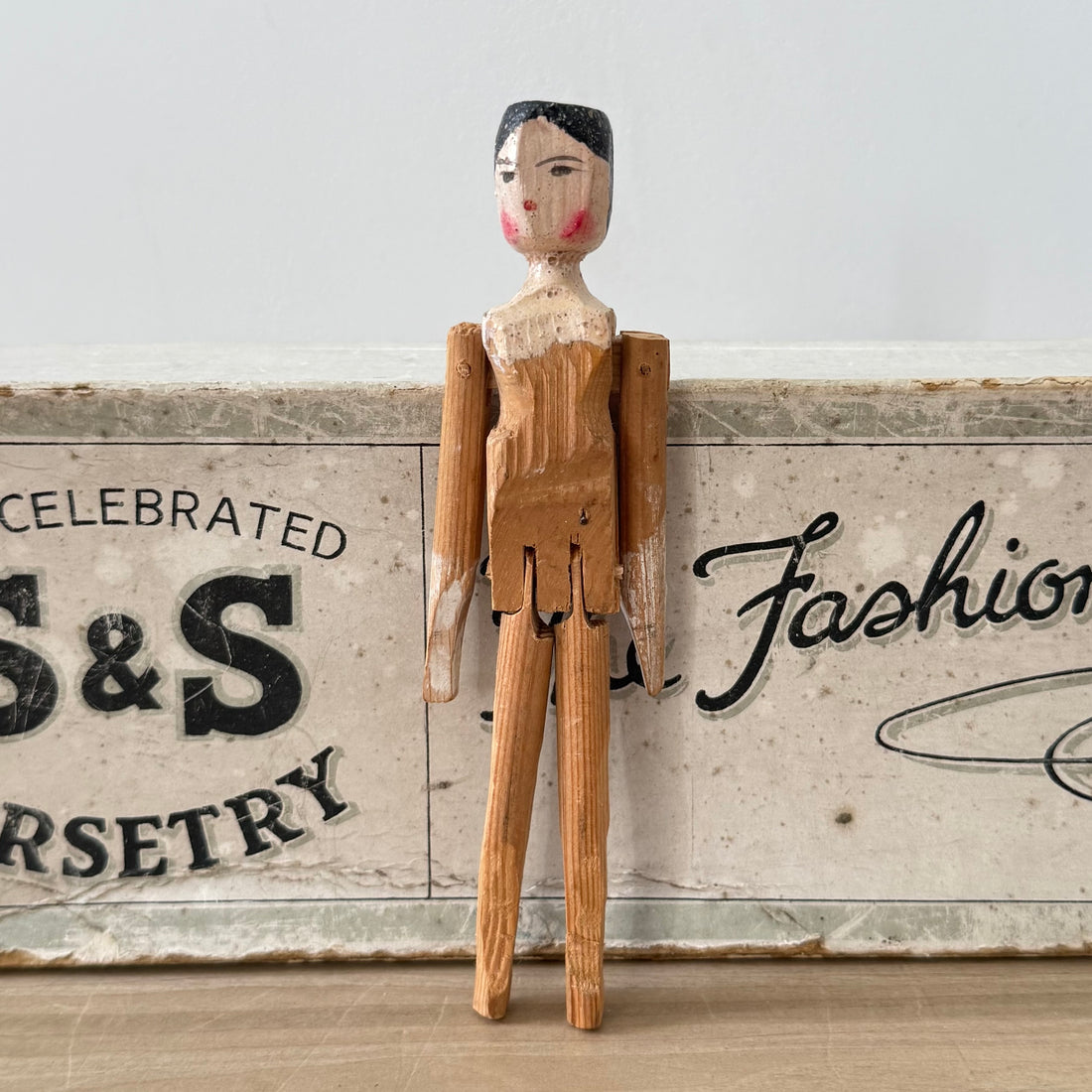 Vintage Wooden Jointed Folk Art Doll Hand Painted Miniature 13.5cm