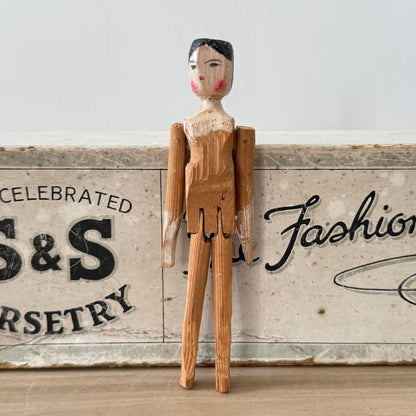 Vintage Wooden Jointed Folk Art Doll Hand Painted Miniature 13.5cm