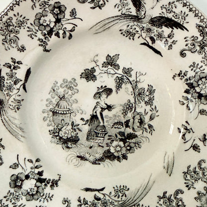 Antique Staffordshire Child’s Plate Girl Picking Grapes c.1840