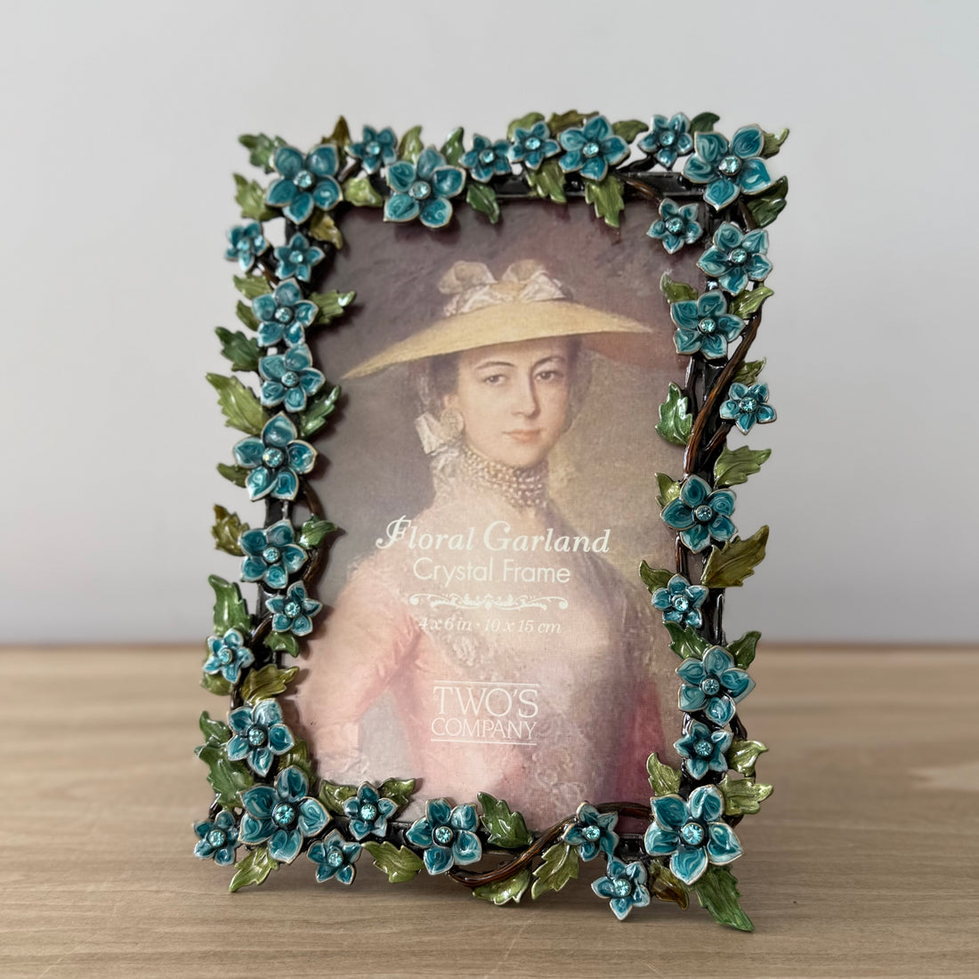 Floral Crystal Photo Frame 4x6 Blue Flower Decorative Vintage Style Gift