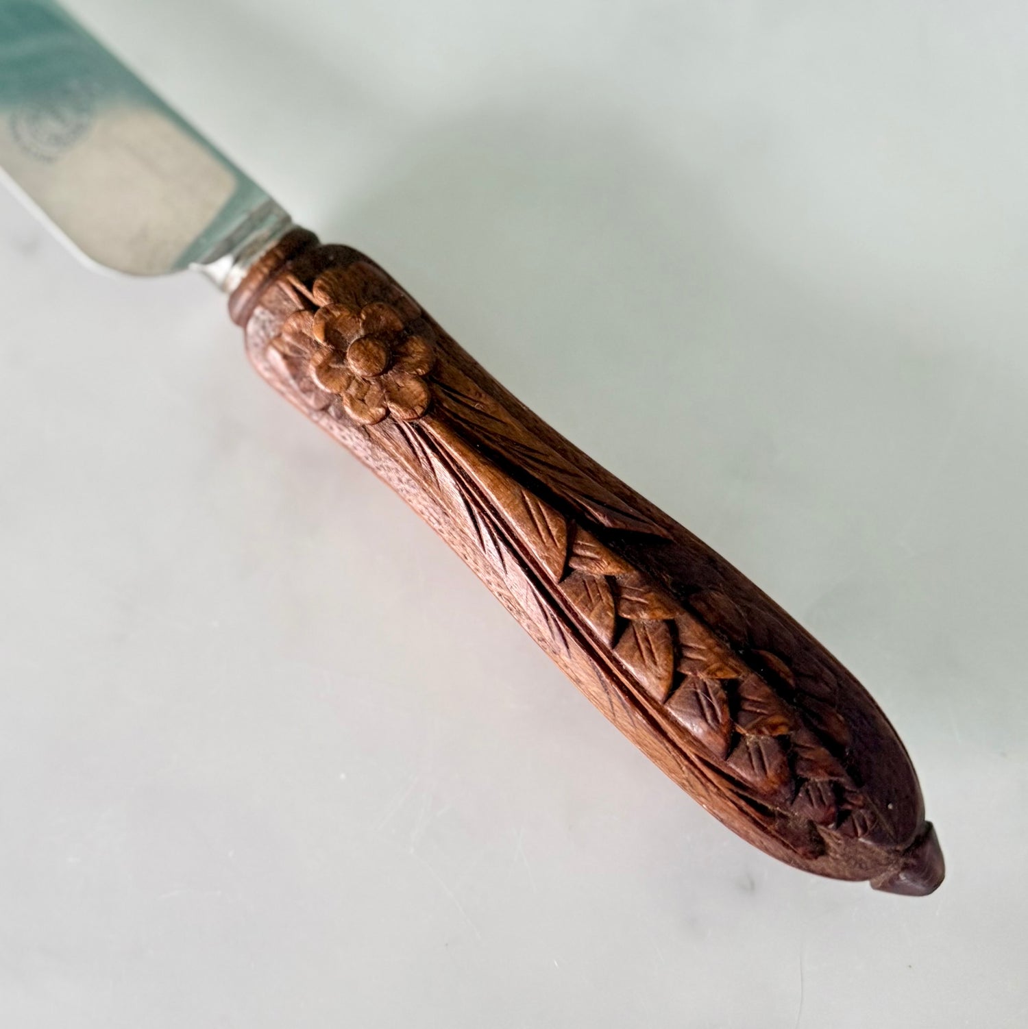 Antique Bread Knife Carved Treen Handle Butler Sheffield