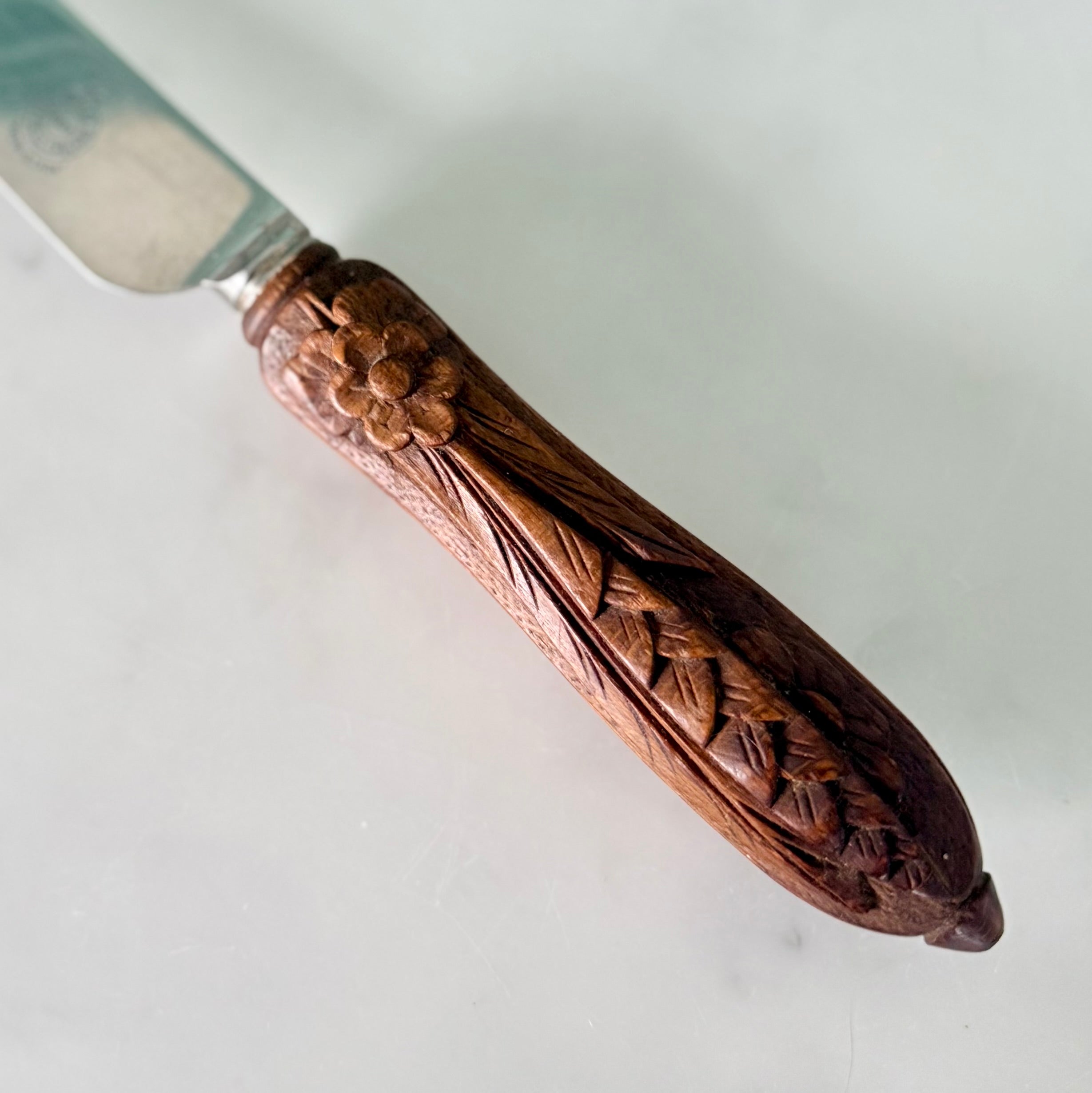 Antique Bread Knife Carved Treen Handle Butler Sheffield
