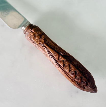 Antique Bread Knife Carved Treen Handle Butler Sheffield