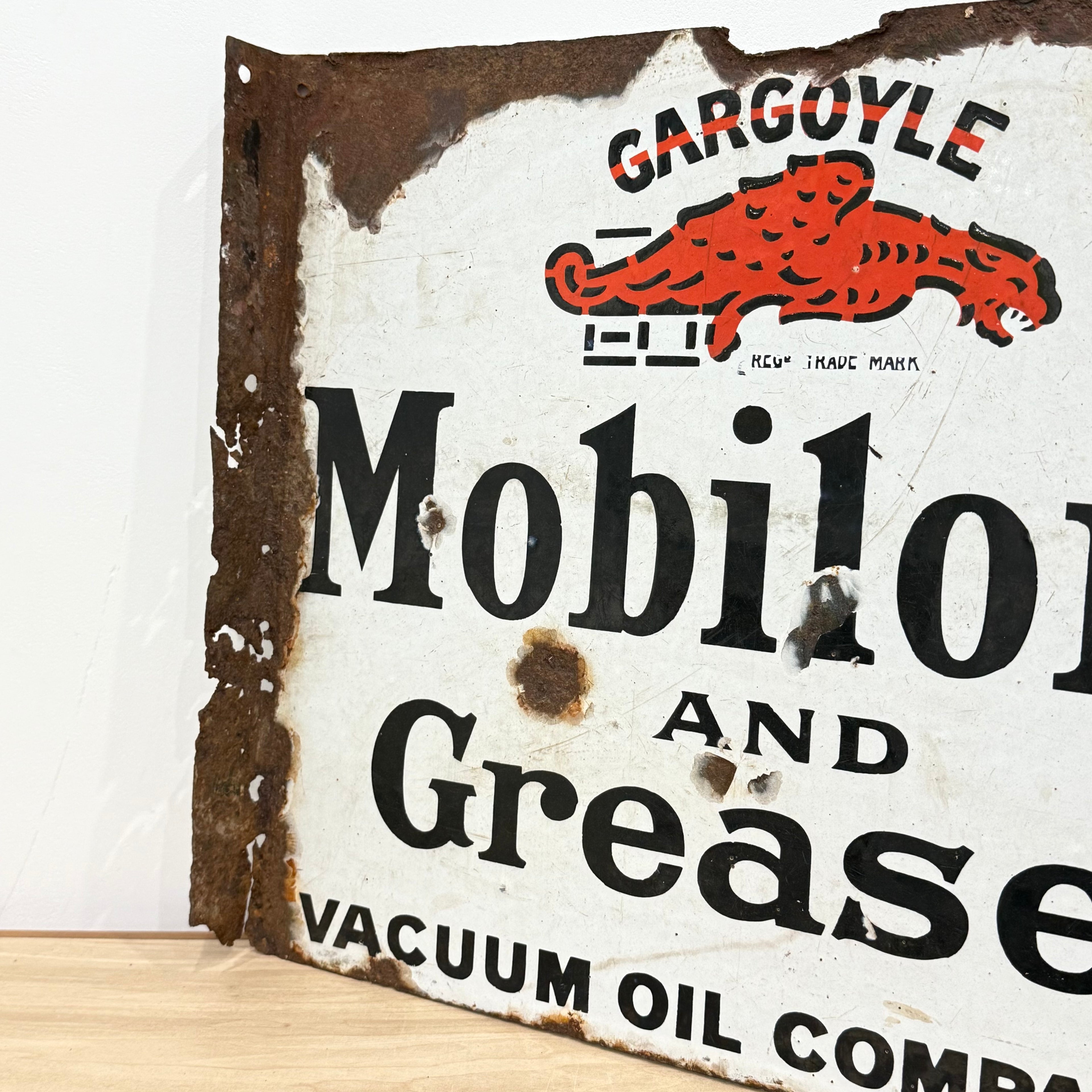 Gargoyle Mobiloils and Greases Enamel Sign Vacuum Oil Company c1920