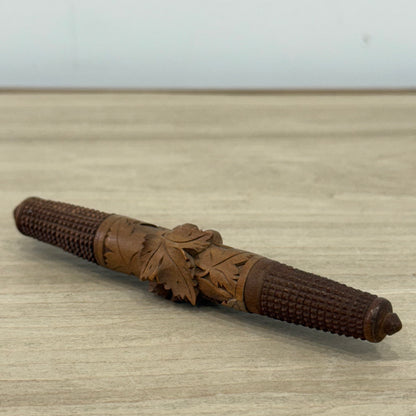 Antique Carved Wooden Needle Holder Sewing Case Screw Apart 13cm