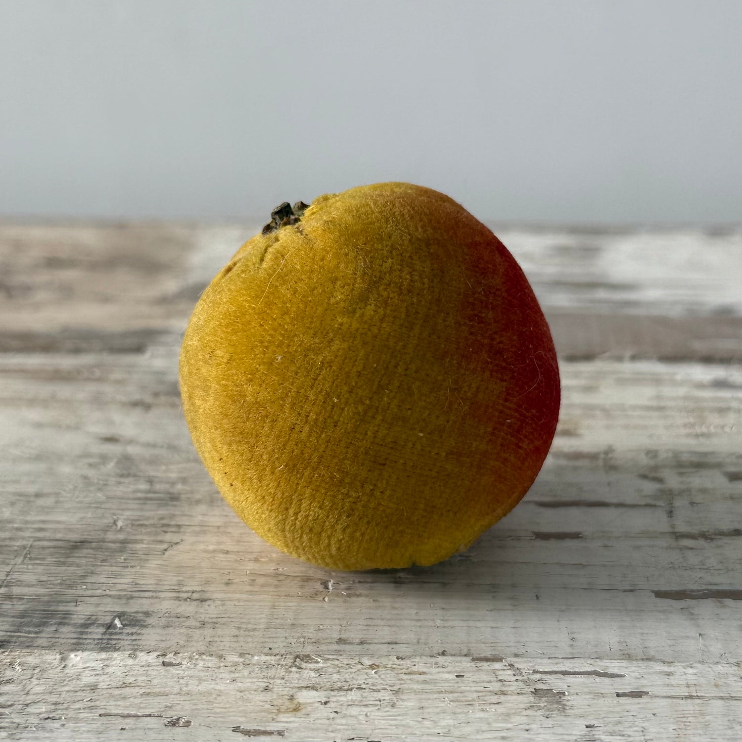 1830s Antique Velvet Apple Pin Cushion in Red and Ochre