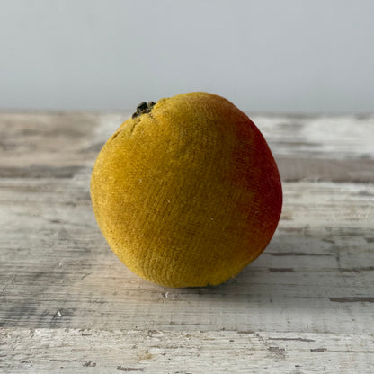 1830s Antique Velvet Apple Pin Cushion in Red and Ochre