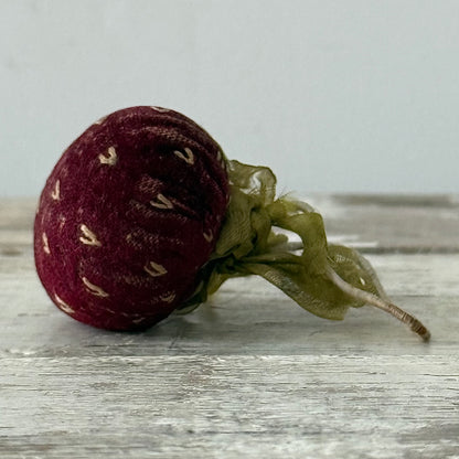 Antique Victorian Velvet Strawberry Emery with Silk Ribbon Leaves
