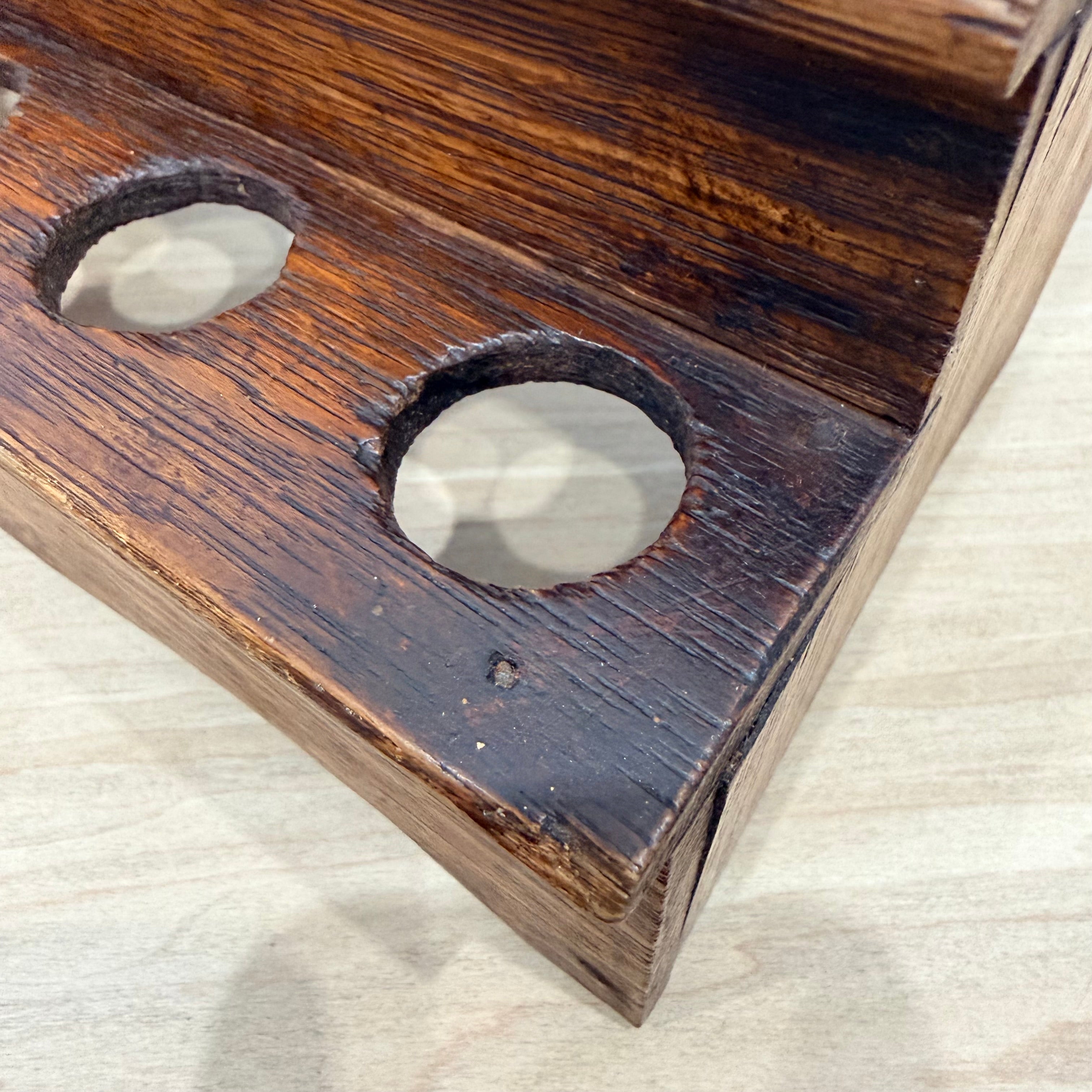 Antique Welsh Cawl Spoon Rack Oak Treen 3 Tier Peg Wall Shelf