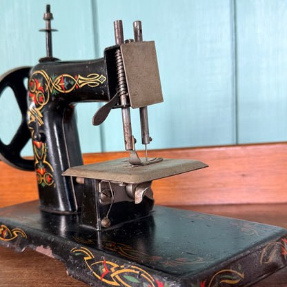 Antique German Child’s Toy Sewing Machine Floral Tinplate c.1930