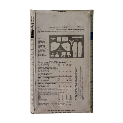 Butterick 4378 Womens Size 12 Poncho Trousers Swimsuit