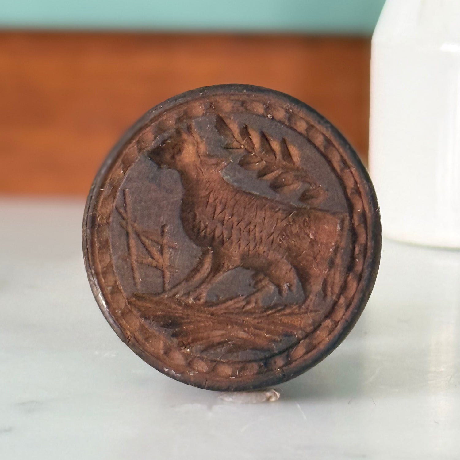 Antique Wooden Cow / Bull Butter Stamp Treen Dairy Mould
