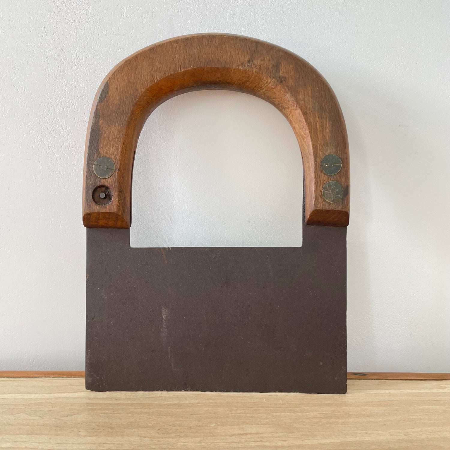 Antique Single-Handled Herb Chopper – Forged Iron Blade with Wooden Grip, Early 20th Century Kitchenalia