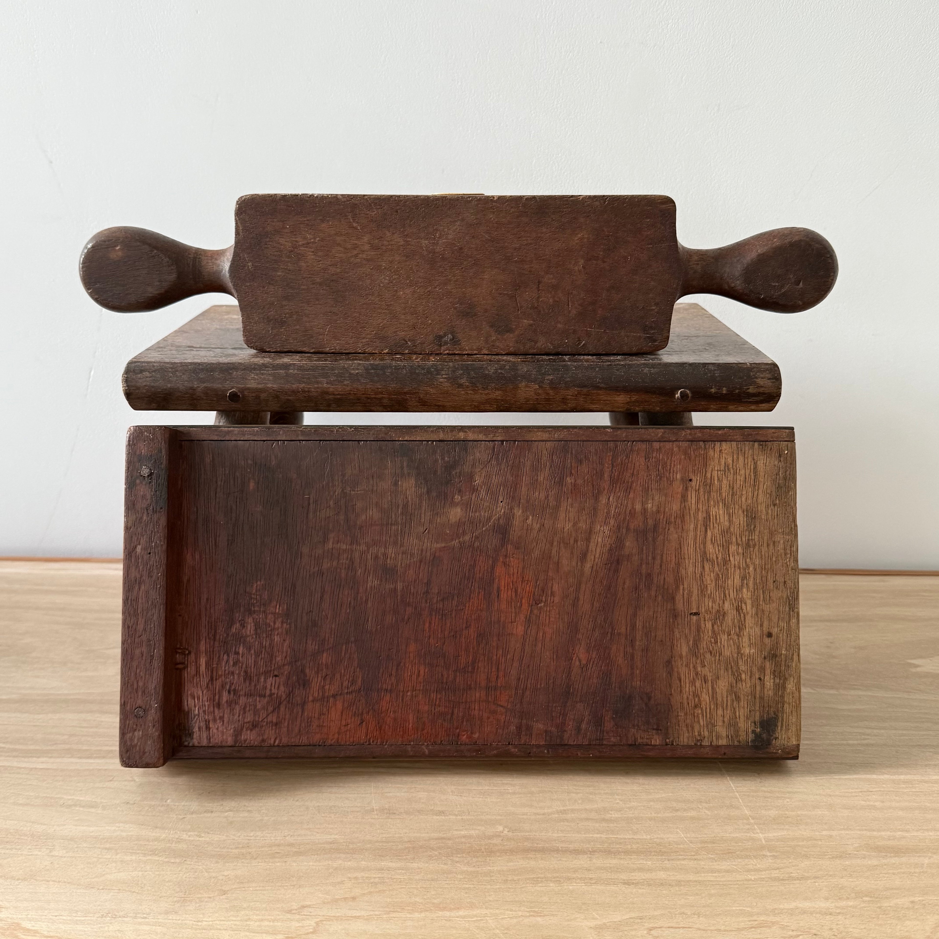 Antique Wooden Pill Maker with Brass Plates Double Handle Apothecary Tool