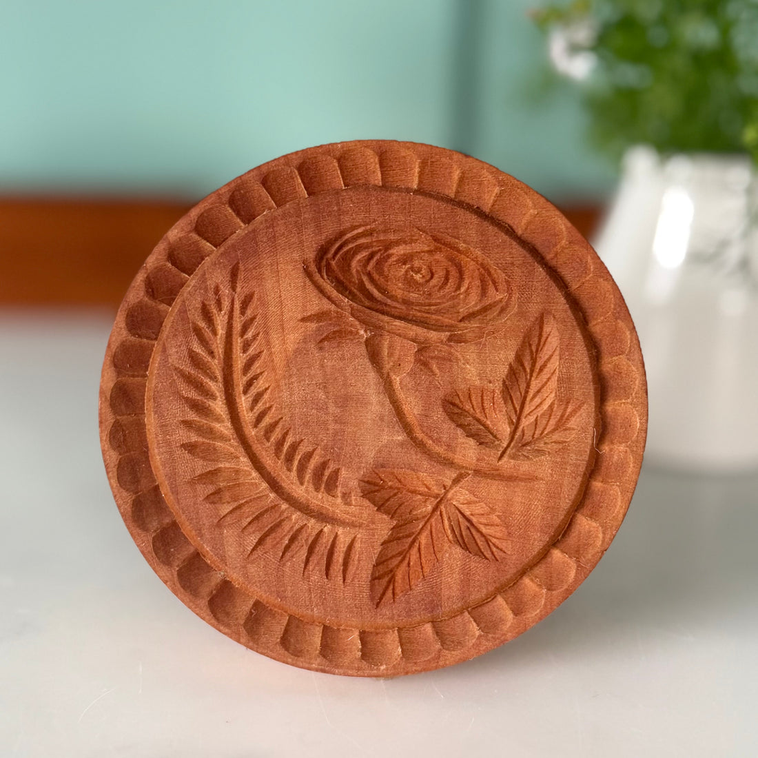 Antique Carved Wooden Rose Butter Stamp