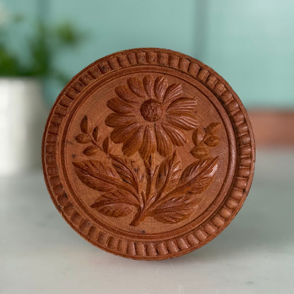 Vintage Carved Wooden Floral Butter Stamp / Treen Dairy Mould