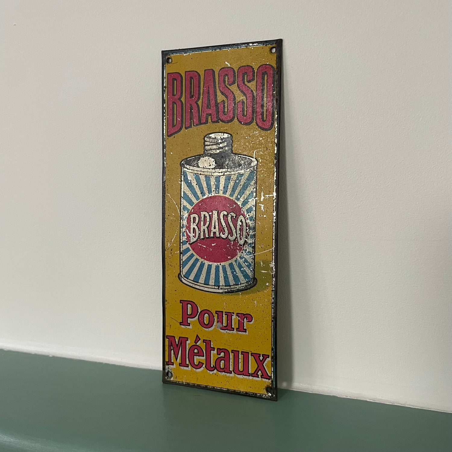 Vintage Brasso Tin Sign Door Plate – French “Brasso Pour Métaux” c.1920-1930s