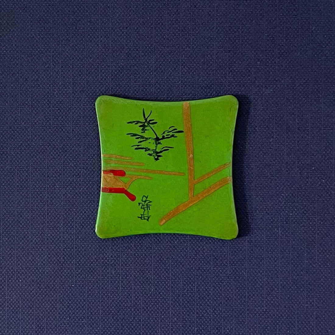 Japanese Painted Thread Winder – Green Lacquer with Landscape c.1890-1920s