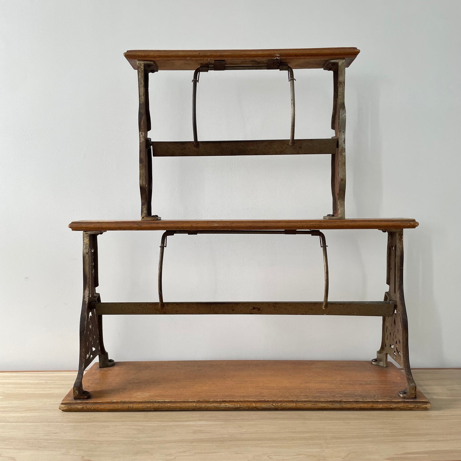 Antique Victorian Twin Roll Dispenser Stand – Cast Iron &amp; Oak, c.1890s