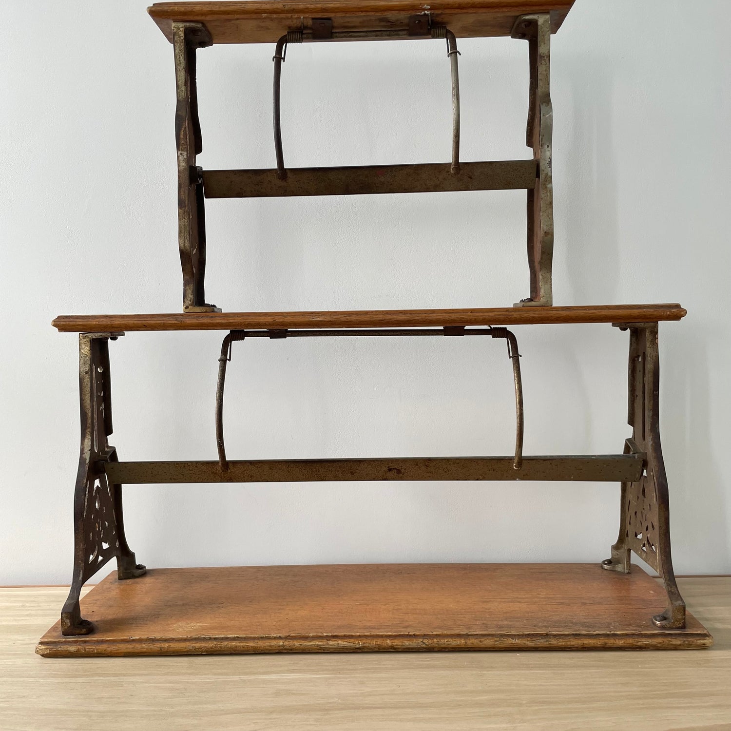 Antique Victorian Twin Roll Dispenser Stand – Cast Iron &amp; Oak, c.1890s
