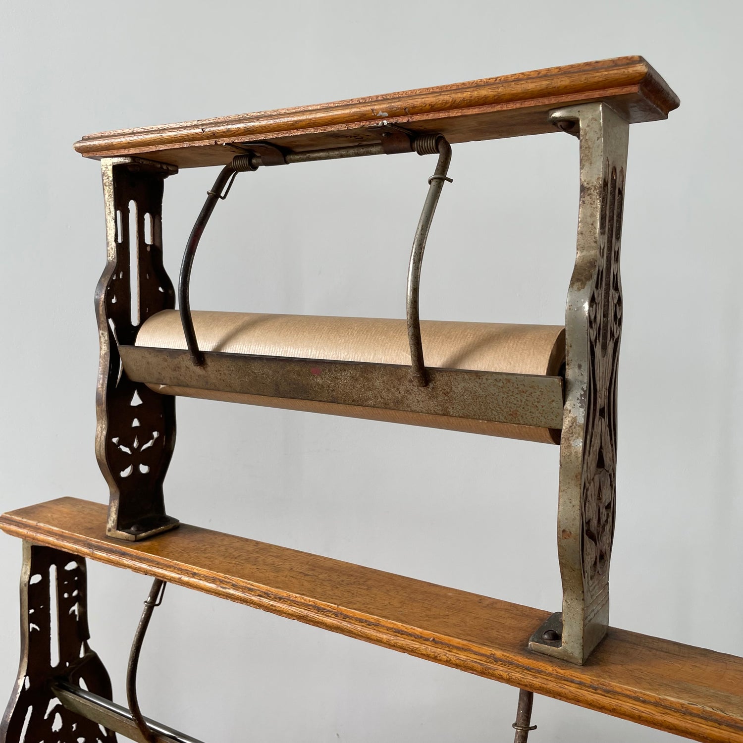 Antique Victorian Twin Roll Dispenser Stand – Cast Iron &amp; Oak, c.1890s