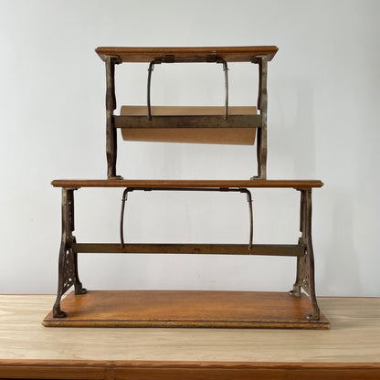 Antique Victorian Twin Roll Dispenser Stand – Cast Iron &amp; Oak, c.1890s
