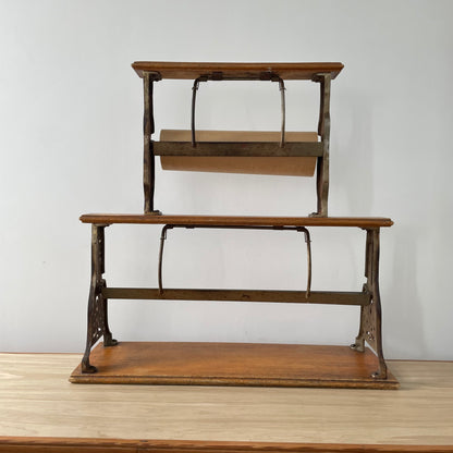 Antique Victorian Twin Roll Dispenser Stand – Cast Iron &amp; Oak, c.1890s