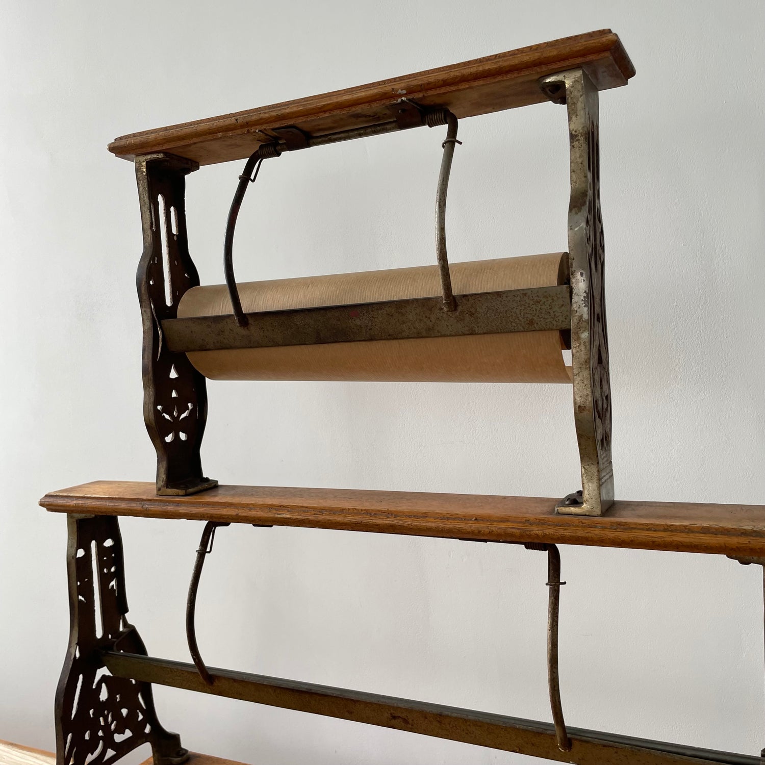 Antique Victorian Twin Roll Dispenser Stand – Cast Iron &amp; Oak, c.1890s