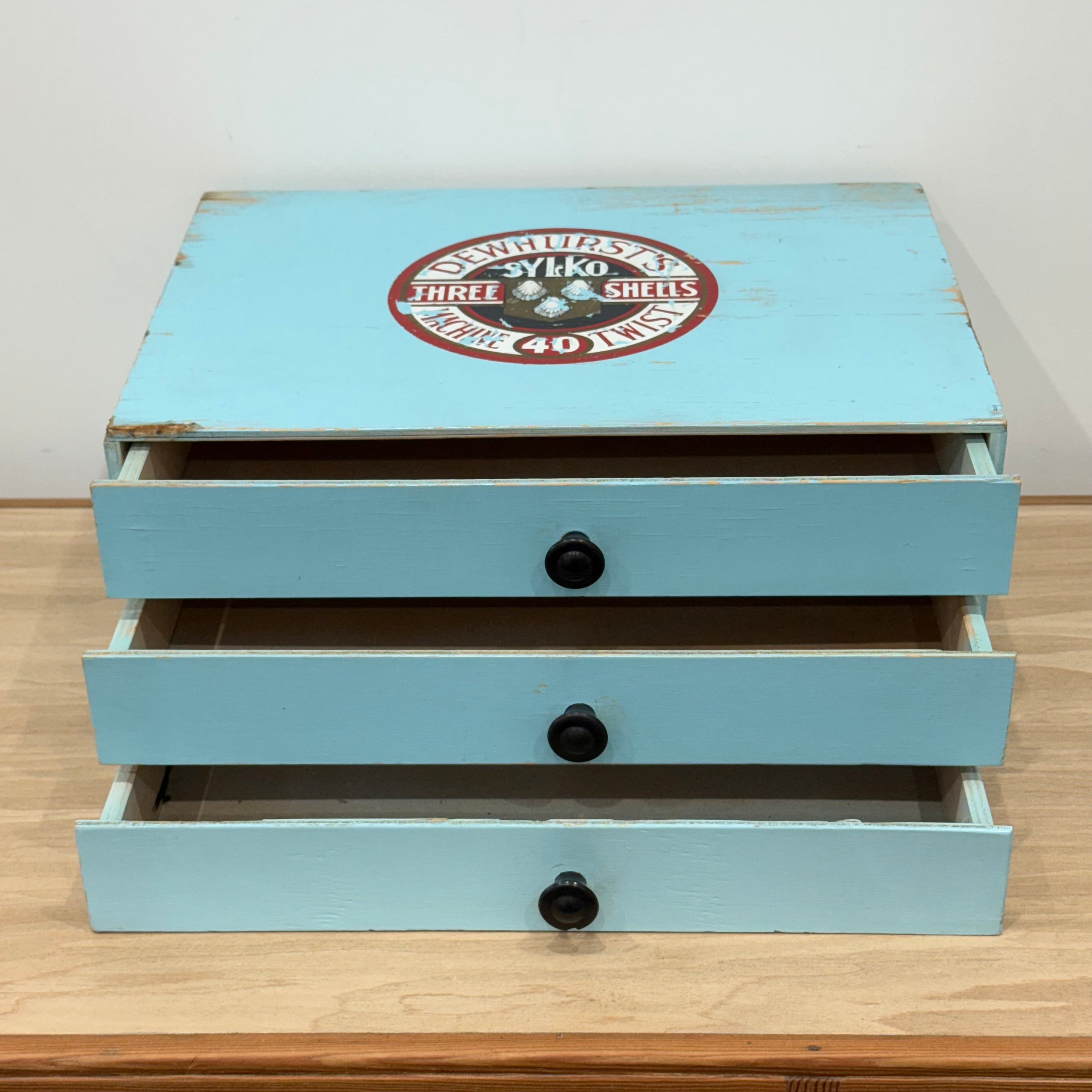 Vintage Dewhurst’s Sylko Three Shells Cotton Thread Advertising Countertop Drawers
