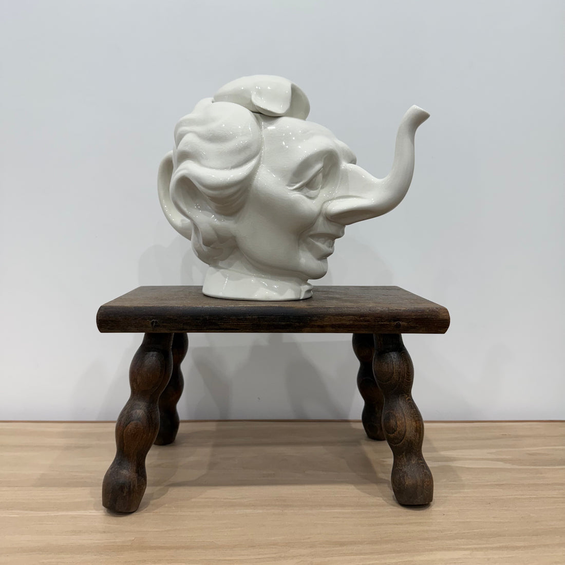 Luck &amp; Flaw Spitting Image Margaret Thatcher Elephant Teapot Crackle Glaze