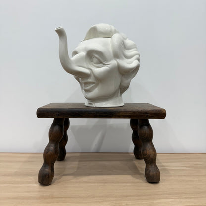 Luck &amp; Flaw Spitting Image Margaret Thatcher Elephant Teapot Crackle Glaze