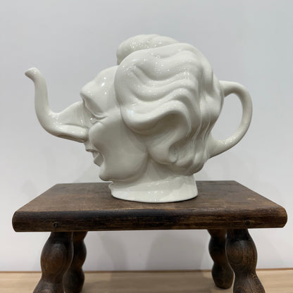 Luck &amp; Flaw Spitting Image Margaret Thatcher Elephant Teapot Crackle Glaze