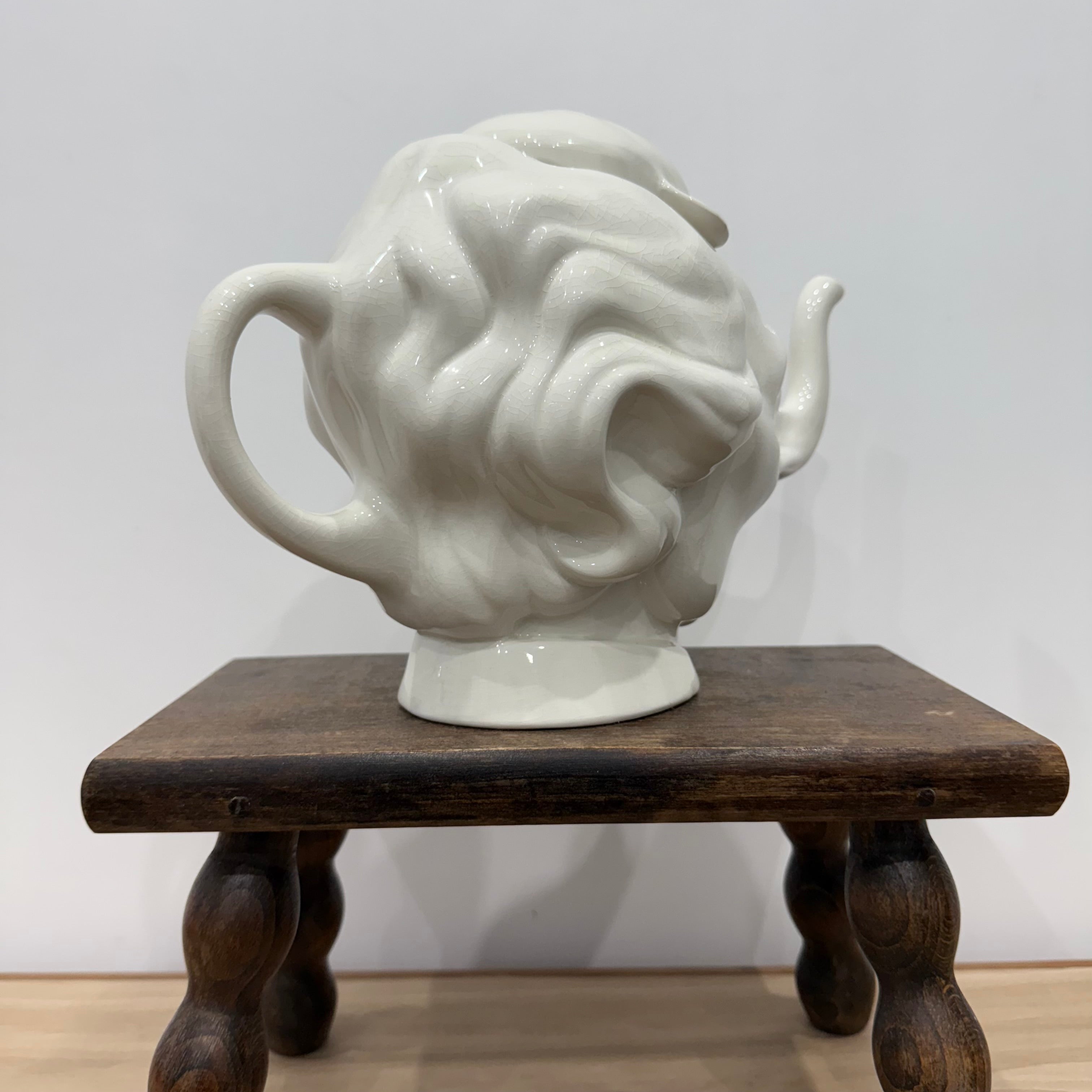 Luck &amp; Flaw Spitting Image Margaret Thatcher Elephant Teapot Crackle Glaze