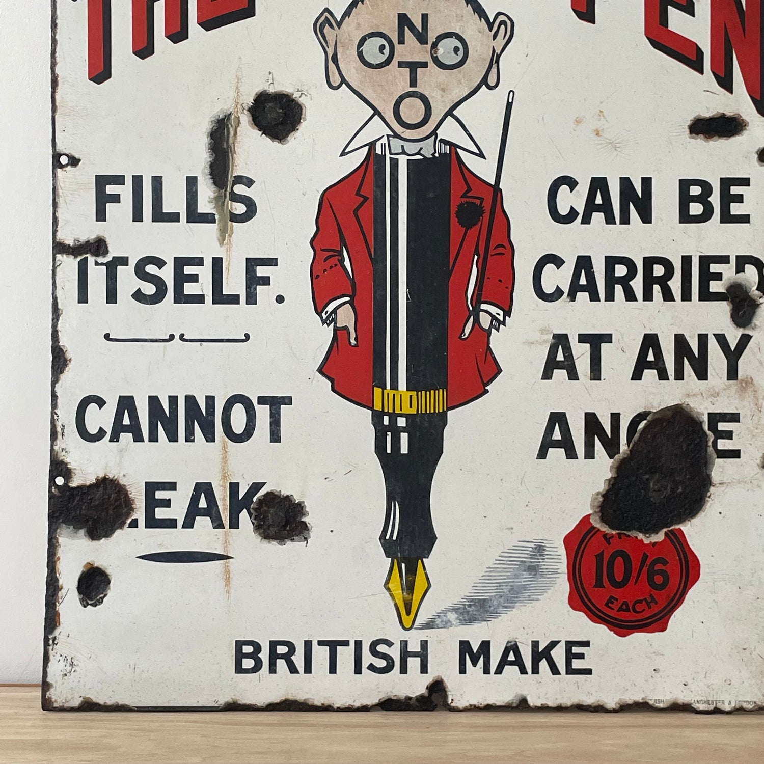 Original Onoto The Pen Enamel Advertising Sign – British Make, Rare Graphics – c.1930s
