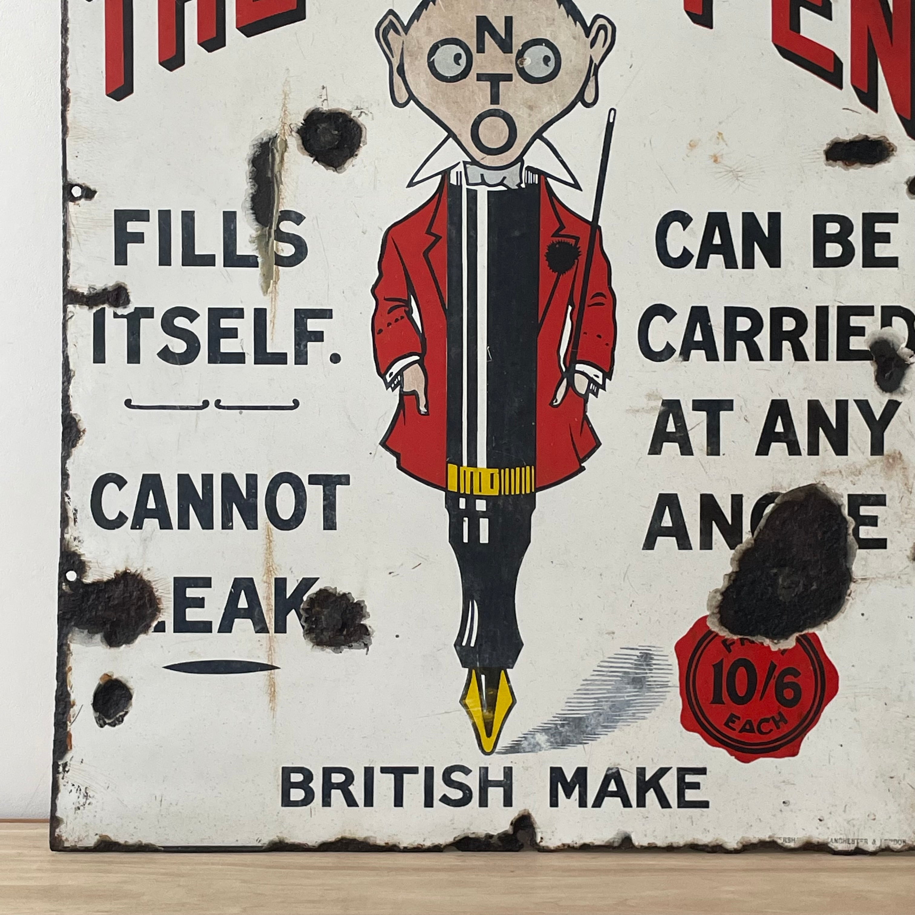 Original Onoto The Pen Enamel Advertising Sign – British Make, Rare Graphics – c.1930s