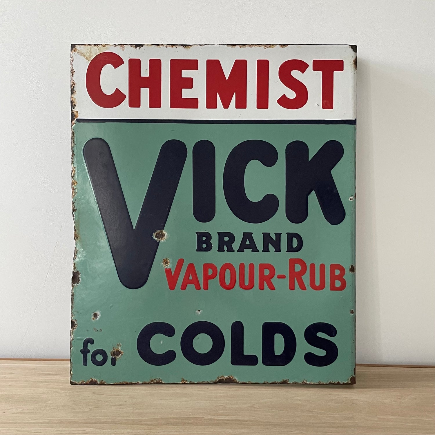 Vintage Vick Vapour-Rub Enamel Chemist Advertising Sign – Double-Sided
