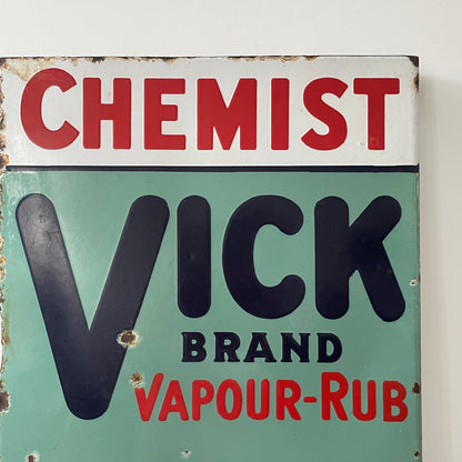 Vintage Vick Vapour-Rub Enamel Chemist Advertising Sign – Double-Sided
