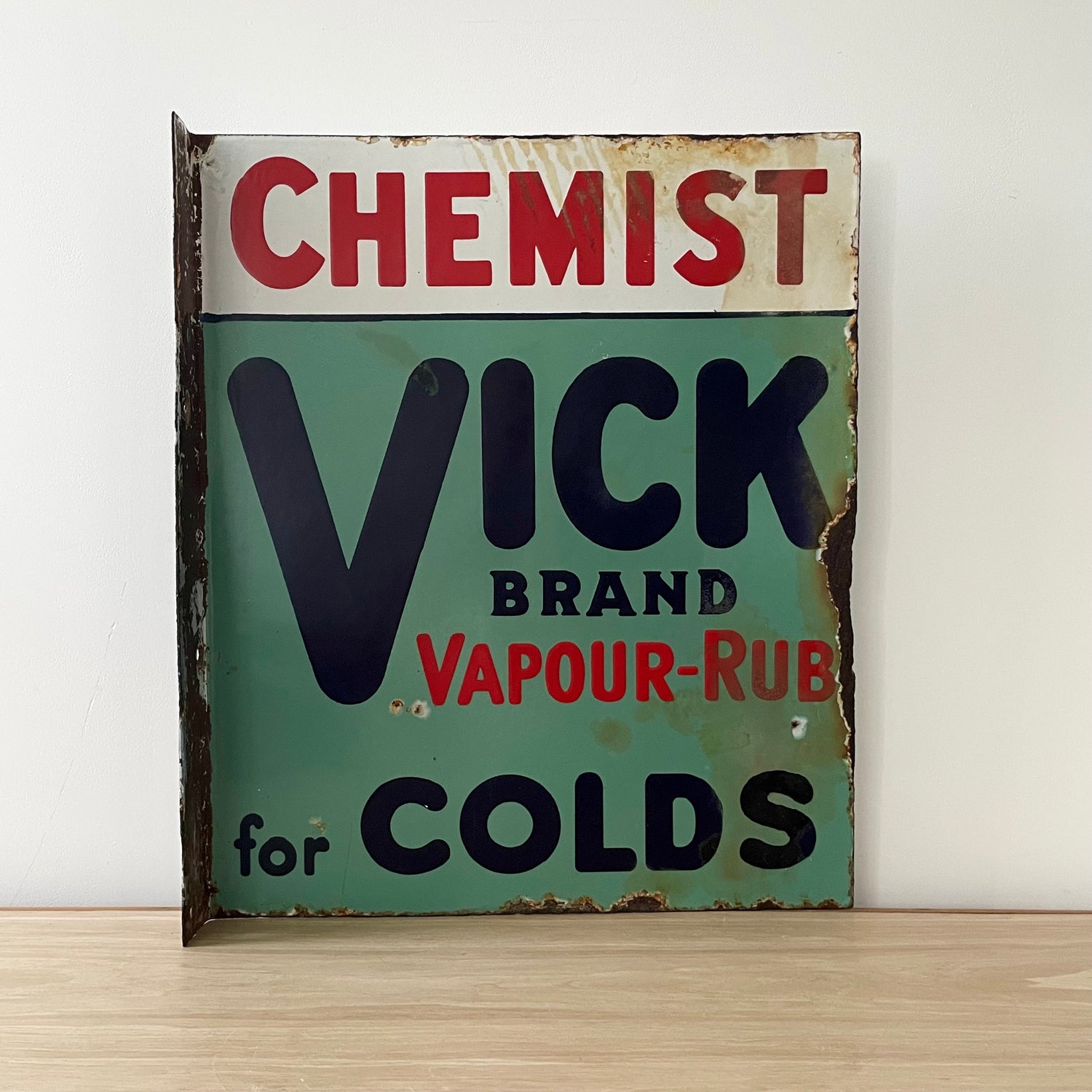Vintage Vick Vapour-Rub Enamel Chemist Advertising Sign – Double-Sided