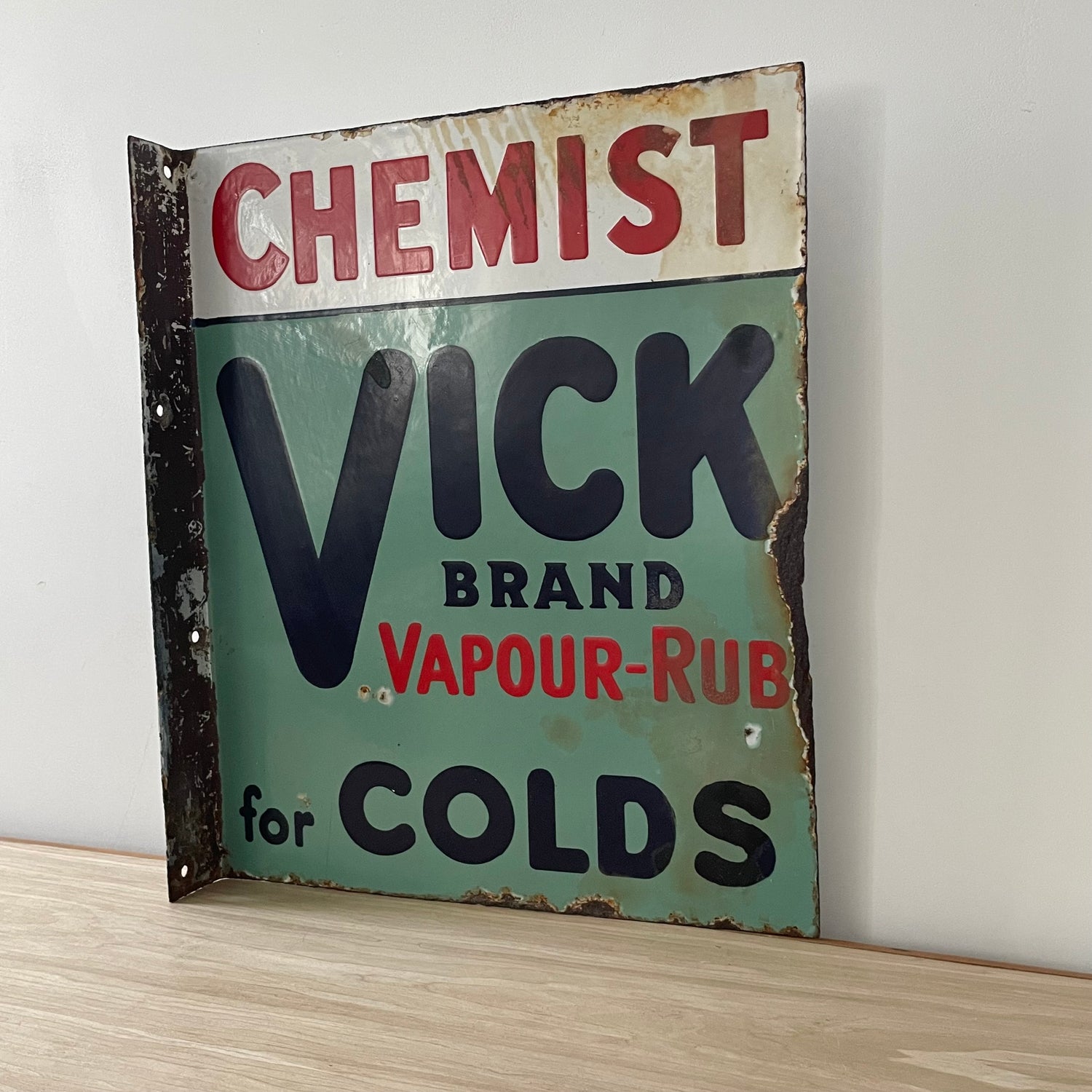 Vintage Vick Vapour-Rub Enamel Chemist Advertising Sign – Double-Sided
