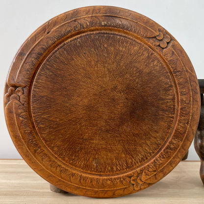 Antique Victorian Breadboard – Hand Carved Floral &amp; Leaf Border – Rich Patina