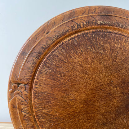 Antique Victorian Breadboard – Hand Carved Floral &amp; Leaf Border – Rich Patina