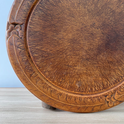 Antique Victorian Breadboard – Hand Carved Floral &amp; Leaf Border – Rich Patina
